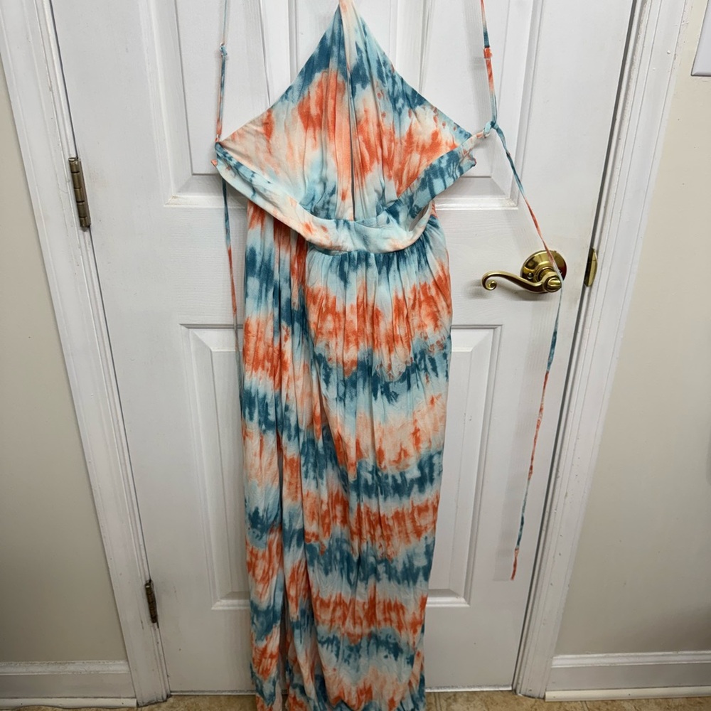 Vibrant Orange and Blue Tie-Dye Dress